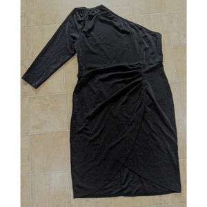 Kim Curvy sz 24W One Shoulder Cocktail Dress black & shiny silver stretchy 3775
